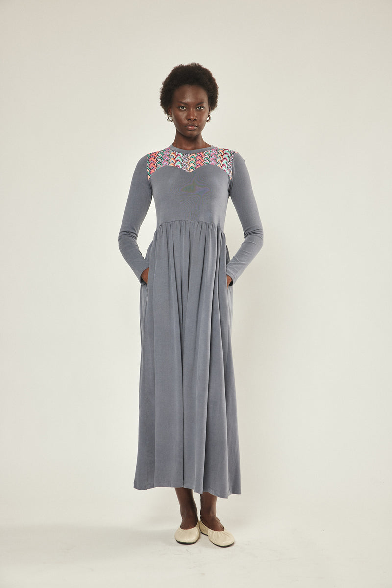 🧣Winter 2024/2025 -Lady dress- Ice & Spice- Stylish light Blue Maxi Dress with colourful crochet Detail